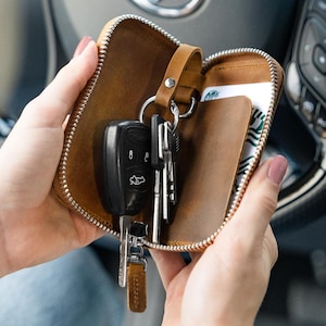 Cartera de cuero personalizada con llavero, regalo para el día de la madre, tarjetero, llavero con cordón para identificación, llavero de coche con nombre, regalo para papá