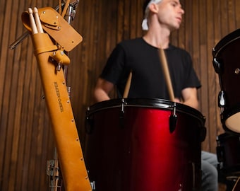 Estuche de cuero personalizado para baquetas: llavero de batería, regalo para profesores de música