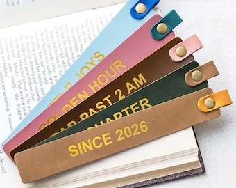 Juego de 5 marcapáginas de cuero personalizados / Marcapáginas personalizados con detalles en lámina dorada / Regalo para amantes de los libros, regalo para clubes de lectura, regalo para lectores