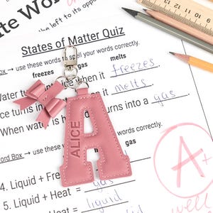 Personalized Letter Leather Keychain with Bow, Custom Initial Monogram Bag & Backpack Charm, Teacher Appreciation, Student Gift