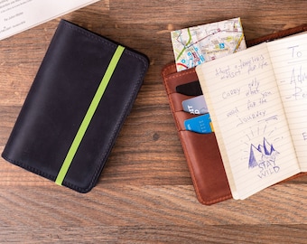 Personalized Leather Moleskine Cover, Refillable Journal, Card Slots