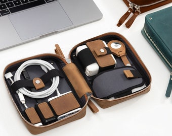 Kabel Organizer Travel, lederen kabel en oplader Organizer Bag, handgemaakte Tech Organizer, Electronics Travel Organizer, Tech Pouch, Storage