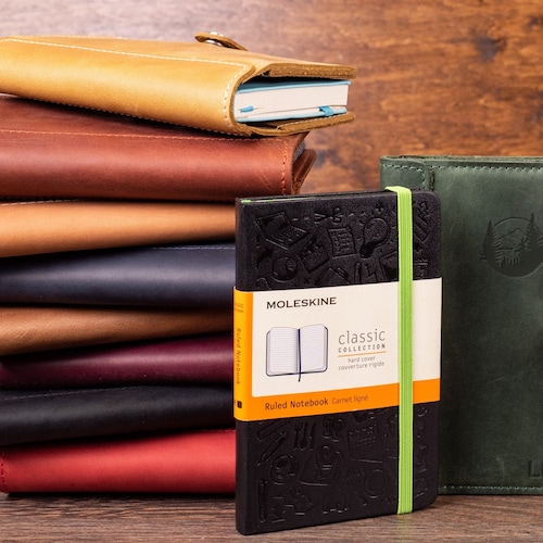 Moleskine Leather Cover Pocket With Pen Loop Leather Cover Etsy