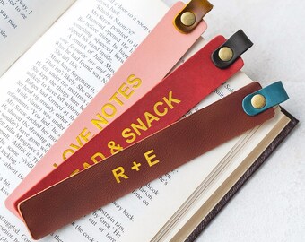 Juego de 3 marcapáginas de cuero personalizados / Detalles en lámina dorada / Regalo para amantes de los libros / Marcapáginas para mujeres, regalo de cumpleaños para ella