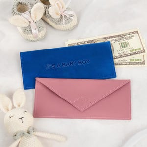 Sobre de cuero personalizado para dinero: regalo para baby shower, bautizo, recién nacido, revelación de género, primer cumpleaños