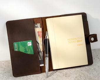 Funda de cuero personalizada para agenda Hobonichi A6 — Hecha a mano