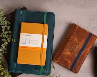 Personalized Full-Grain Leather Journal Cover, Elastic Closure