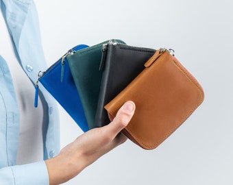 Minimalistische Leder Geldbörse, Geschenk für Mama, Reißverschluss Damen Leder Geldbörse, handgemachte schlanke lederne Geldbörse