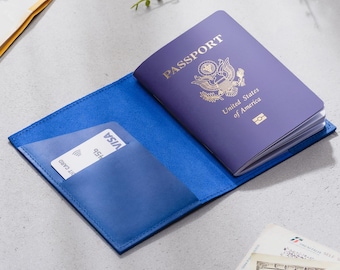 Funda para pasaporte de viaje de verano / Funda de cuero personalizada para pasaporte, Cartera grabada a medida / Regalo de viaje a Europa para ella o para él