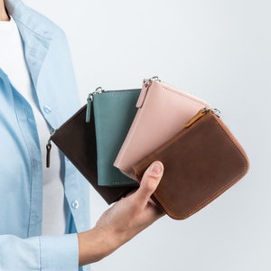 Petit portefeuille à glissière personnalisé, mini portefeuille personnalisé, petit portefeuille en cuir, portefeuille femme minimaliste