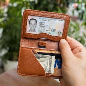 Cartera de cuero con protección RFID, regalo para padrinos de boda, billetera delgada con RFID y nombre, regalo de Navidad, billetera personalizada para tarjetas, tarjetero minimalista