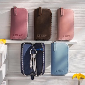 Custom Keychain leather personalized, Key Fob case, Car Key Holder with name, Personalized Christmas Gifts for Him, for Dad,gift for grandpa