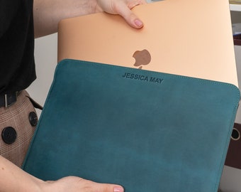 Personalized Leather MacBook Sleeve, Protective Laptop Case