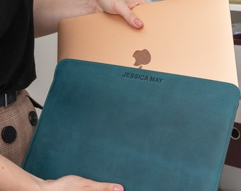 MacBook Pro/Air 13' 14' 16' Gepersonaliseerde lederen laptophoes, beschermende laptophoes, gepersonaliseerd cadeau voor haar