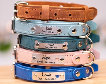 Personalized Dog Collar, Leather Dog Collar with Name, Engraved Dog Collars, Custom Dog Collar, Dog Collar with name plate