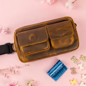 Treat Bag Fanny Pack leather with Waist Belt for Pet Training Walking, Treat bum bag, Dog Treat Pouch for Puppy Training, Dog owner gift