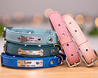 Personalized Leather Dog Collar with Engraved Name Plate