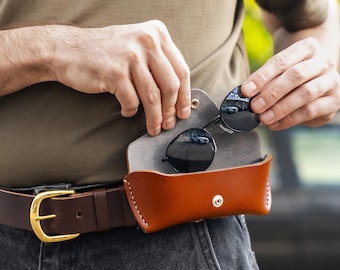 Estuche de cuero para gafas con presilla para cinturón — Regalo para papá, marido