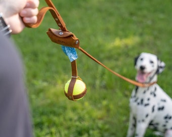 Porte-balle, porte-balle de jeu de chien fait à la main, porte-chien pour balle en cuir, sangle de chien personnalisée