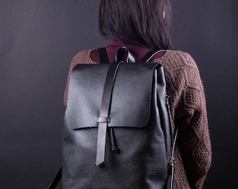 Black leather backpack leather backpack leather rucksack laptop backpack school backpack leather bag backpack women womens backpack laptop