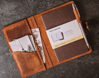 Moleskine cahier leather cover pocket with pen loop, Moleskine Cover XL, Personalized Refillable Journal, field notes cover leather