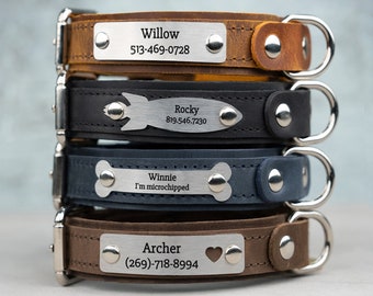 Leather Dog Collar, Personalized Dog Collar, Custom Dog Collar, Engraved Leather Dog Collar