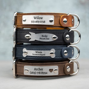 Leather Dog Collar, Personalized Dog Collar, Custom Dog Collar, Engraved Leather Dog Collar
