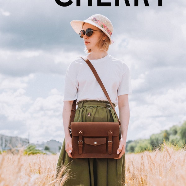 Leren tas, antiek kersenbruine crossbody, messenger