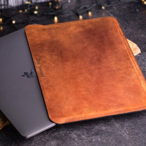 Personalized Leather Air MacBook Pro Case 13, Customized Brown Leather MacBook Case, Laptop Macbook Case 13 inch