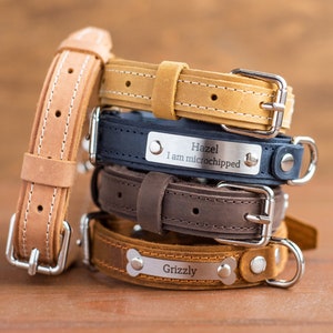 Personalized Leather Dog Collar, Engraved Dog Collar, Custom Dog Collar with Name Plate, Leather Dog Collar