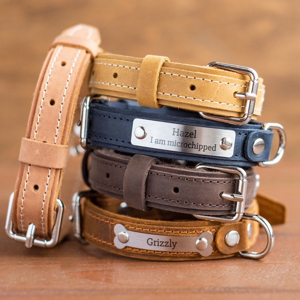 Collier pour chien en cuir personnalisé, collier pour chien gravé, collier pour chien personnalisé avec plaque signalétique, collier pour chien en cuir