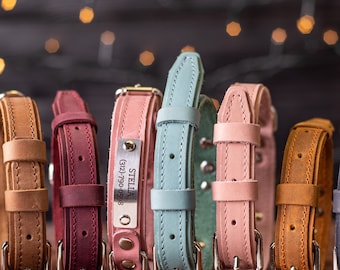 Personalized Leather Dog Collar, Engraved Pet ID