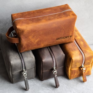 Personalized leather dopp kit for men, Leather toiletry bag, Personalized mens toiletry bag gift fot him image 1