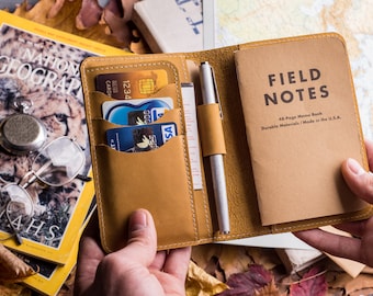 Personalized a6 Leather Journal Cover for Moleskine Cahier Notebook Pocket size with pen holder 3.5&quot; x 5.5&quot; Field Notes Cover