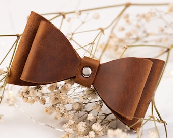 Leather Dog Bow Tie, Adjustable Pet Collar Accessory