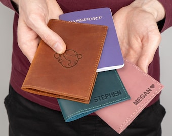 Porta passaporto personalizzato, porta passaporto in pelle, copertura per passaporto in pelle, regalo di viaggio personalizzato
