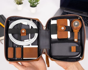 Travel Electronics Accessories Bag Leather Cable Organizer Travel Charge Storage Bag Digital Gadgets Case Portable Carrying Zipper Case Etsy