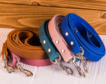 Personalized Leather Dog Leash, Engraved Name, Heavy Duty, 4.5 ft