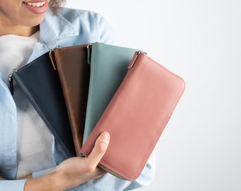 Cartera de cuero personalizada para mujer, con cremallera, regalo de aniversario