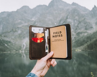 Leather Journal gift idea Cover for Moleskine Cahier Notebook Pocket size with pen holder 3.5" x 5.5" Field Notes Cover Refillable