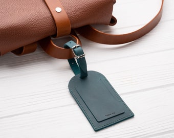 Personalized Leather Luggage Tag, Custom Monogram Travel Bag Tag