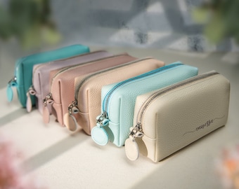 Personalisierte Leder Schminktasche, Benutzerdefinierte Kosmetik Reisetasche