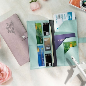 Januar Geburt Blume, personalisierte Leder-Reise-Geldbörse, Reise-Geschenk, personalisierte Reise-Organizer