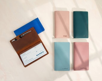 Personalisierte Leder Scheckheft Hülle, Bestes Geschenk für Mutter, Scheckheft Brieftasche und Halter, Individuell graviertes Scheckheft