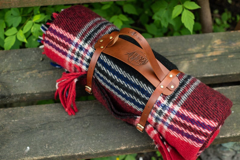 Leather blanket strap carrier for a picnic blanket Custom Etsy