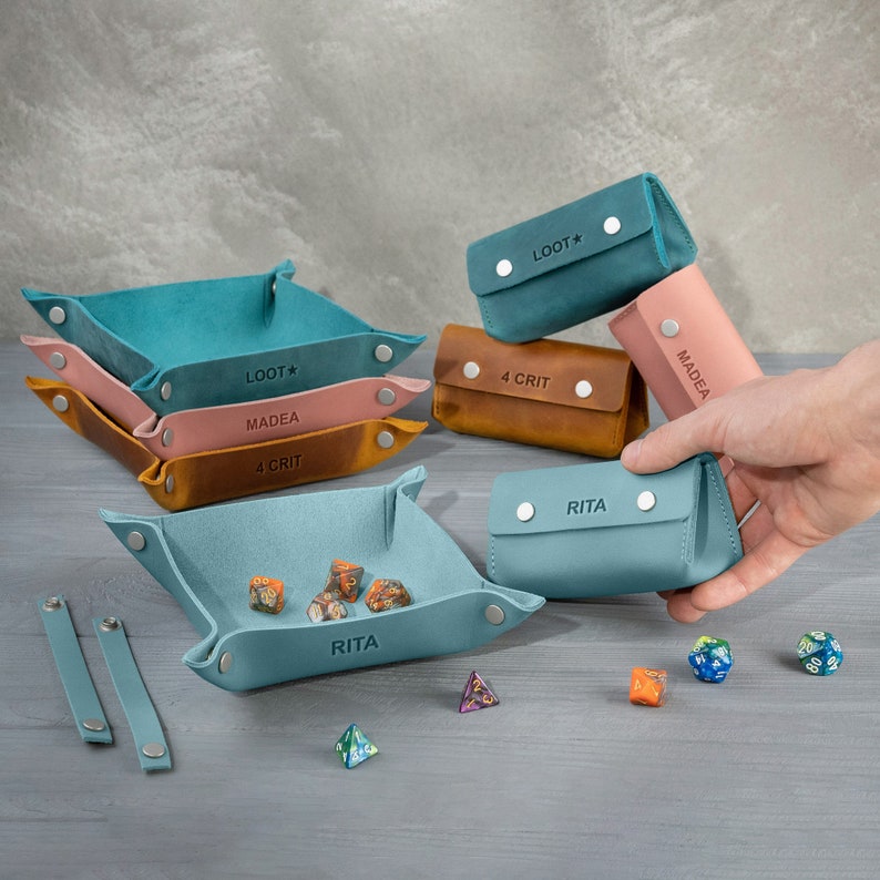 This set leather valet tray and dnd dice bag