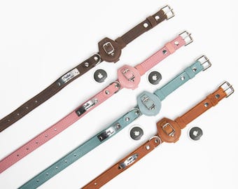 Collar de cuero personalizado para perro con soporte para AirTag y placa de identificación, collar personalizado para perro en 11 colores, collar para mascota grabado, regalo de collar rastreador para perros