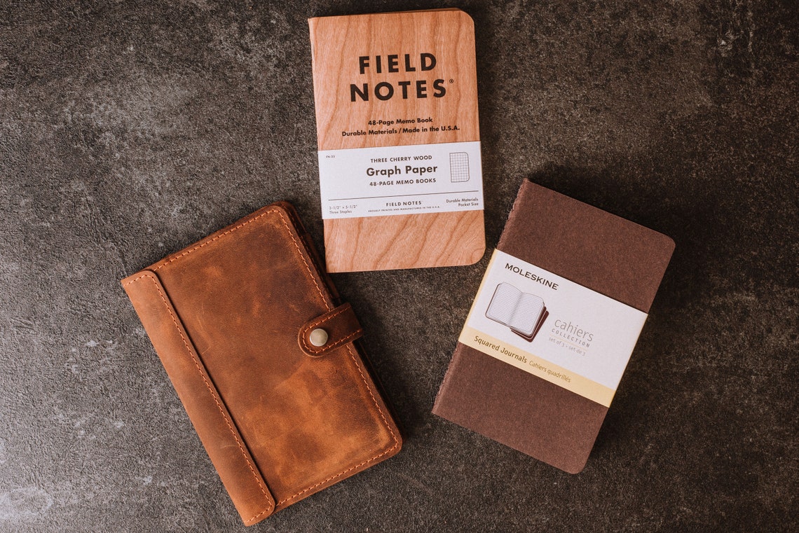 Moleskine Cahier Leather Cover Pocket With Pen Loop Moleskine Etsy