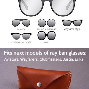 Sunglasses case Sunies case Personalized leather sunglasses case Leather glasses case for Aviators, Wayfarer, Clubmaster,Round, Justin, Eric image 9