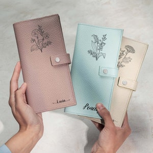 Juni Geburtsblume, personalisierte Leder-Reise-Geldbörse, personalisierter Reise-Organizer